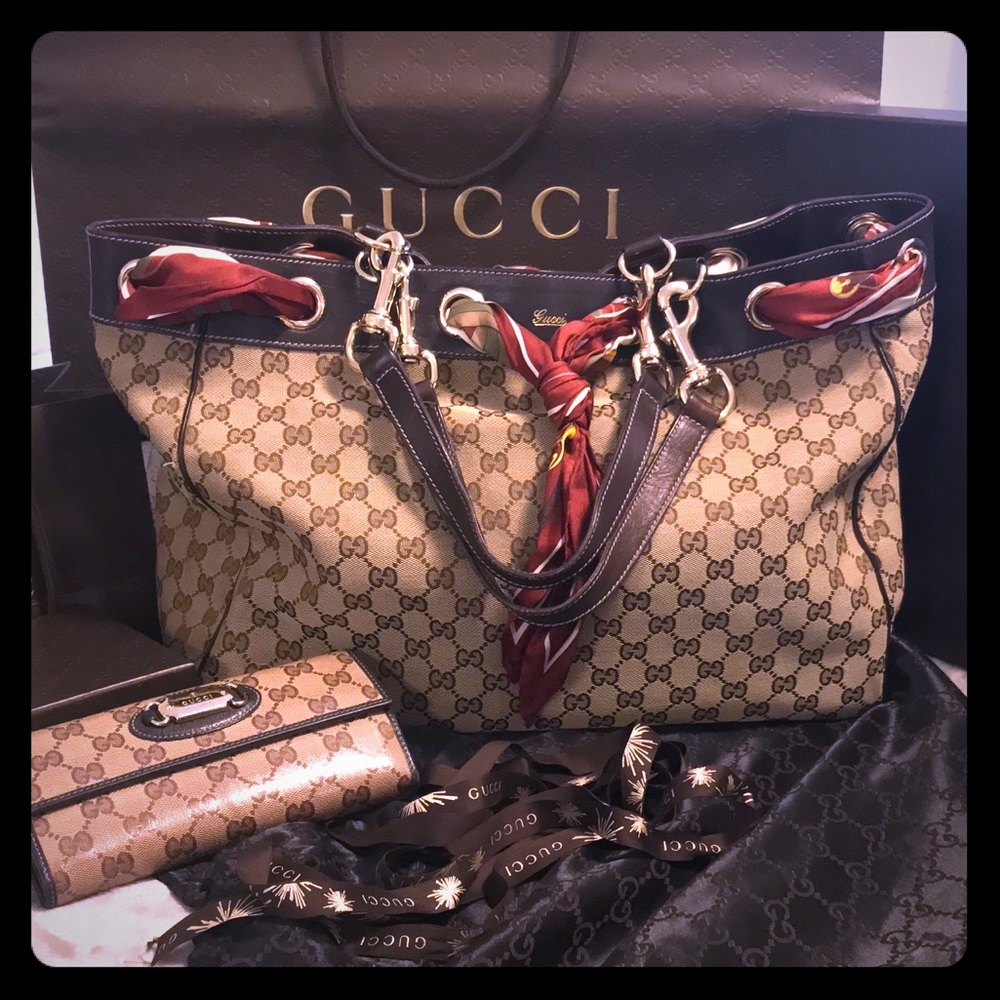 Authentic Gucci Positano Tote and Crystal Wallet.